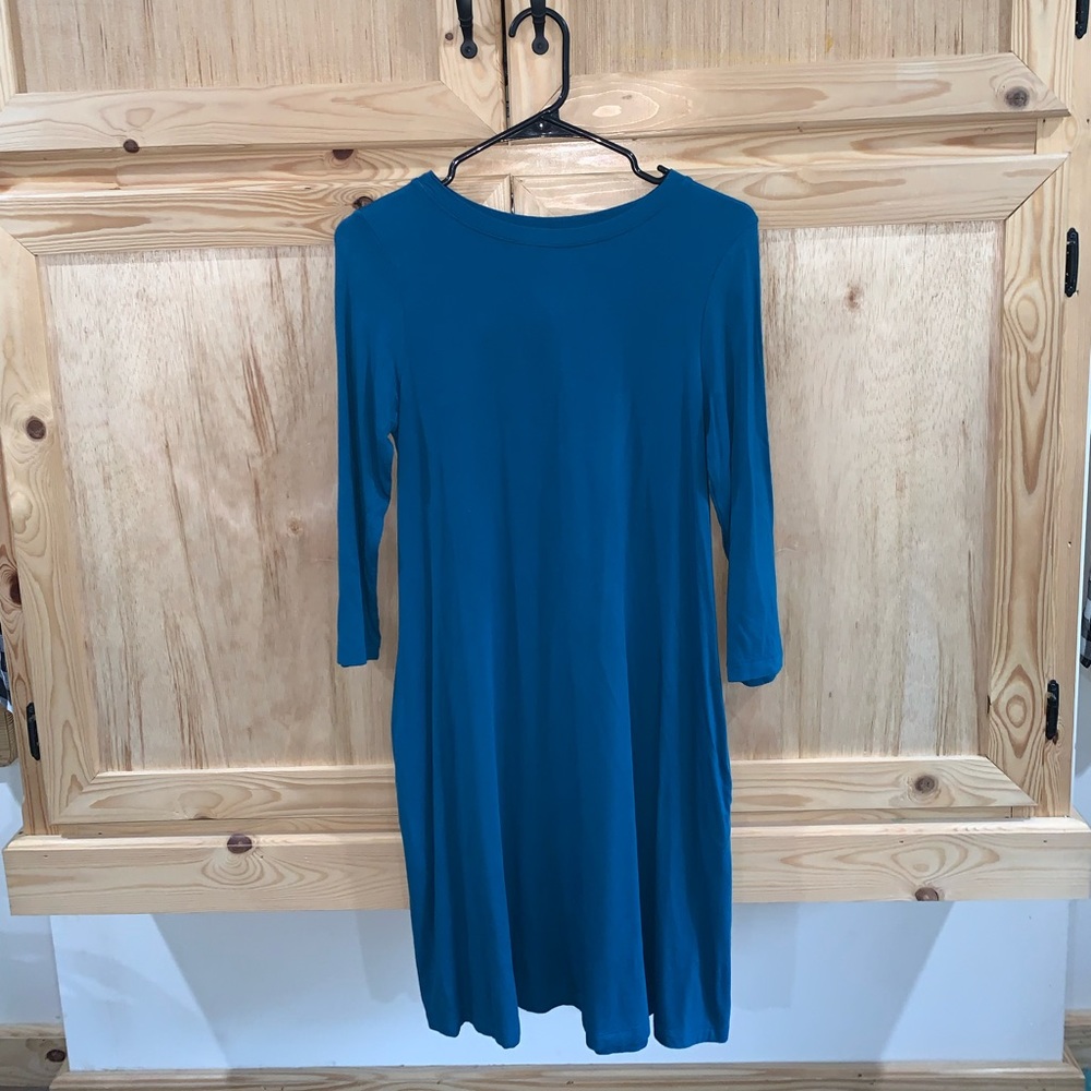 Time & Tru teal blue modest minimalist staple dress size S 4/6